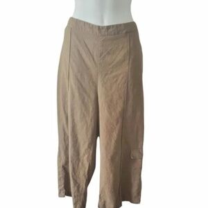 Coldwater Creek Linen Blend Big Leg Brown Pants Size Large Lagon Look Ankle